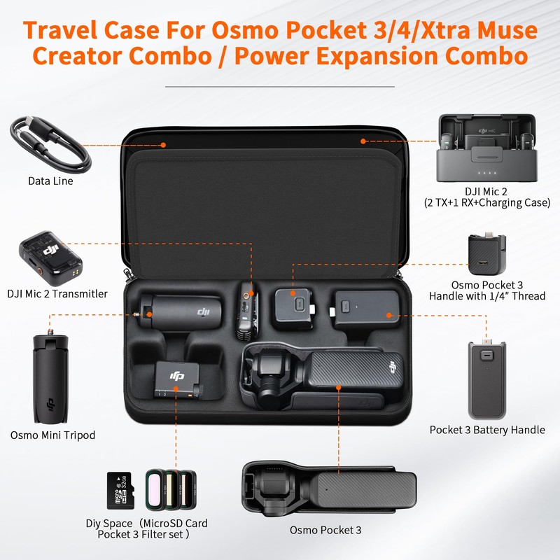 CYNOVA Black DJI OSMO Pocket 3 Carrying Bag, Shockproof DJI
