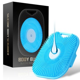 Zinc Infused Silicone Body Scrubber for Women, New Upgrade Deep Exfoliating Body Scrubber for Shower, Silicone Loofah Men for Sensitive Skin with Lathering Bristles and Ergonomic Non-slip Handle, Blue