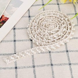 Cinta de Perlas de 1 Yarda, 0.4 Pulgadas Cinta de Imitación de Perlas Blancas, Apliques de Perlas Decorativa para Boda, Vestido de Novia, Ropa de Fiesta, Accesorios de Decoración de Costura DIY (A)