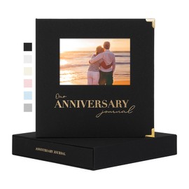 Rseozr Wedding Anniversary Journal Book for Couples - Linen Memory Scrapbook Album for 1st to 70th Anniversaries Marriage Keepsake Notebook for Newlywed Marriage (Black, 186 Pages)
