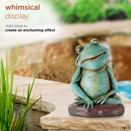 Alpine Corporation ZEN722 15" Thinking Frog Garden Statue – Whimsical Indoor/Outdoor Decorative Figurine, Durable Weather-Resistant, Charming Lawn or Tabletop Décor