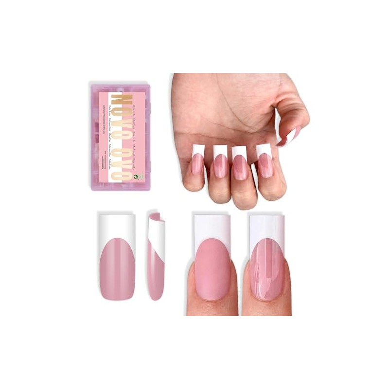 NOVO OVO Medium Sharp Square White French Tip Nail Tips