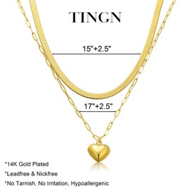 TINGN Heart Necklace Women's 14K Gold Plated Layered Heart Pendant Chain Elegant Choker Necklace Fashion Heart Necklace for Women Girls, Copper