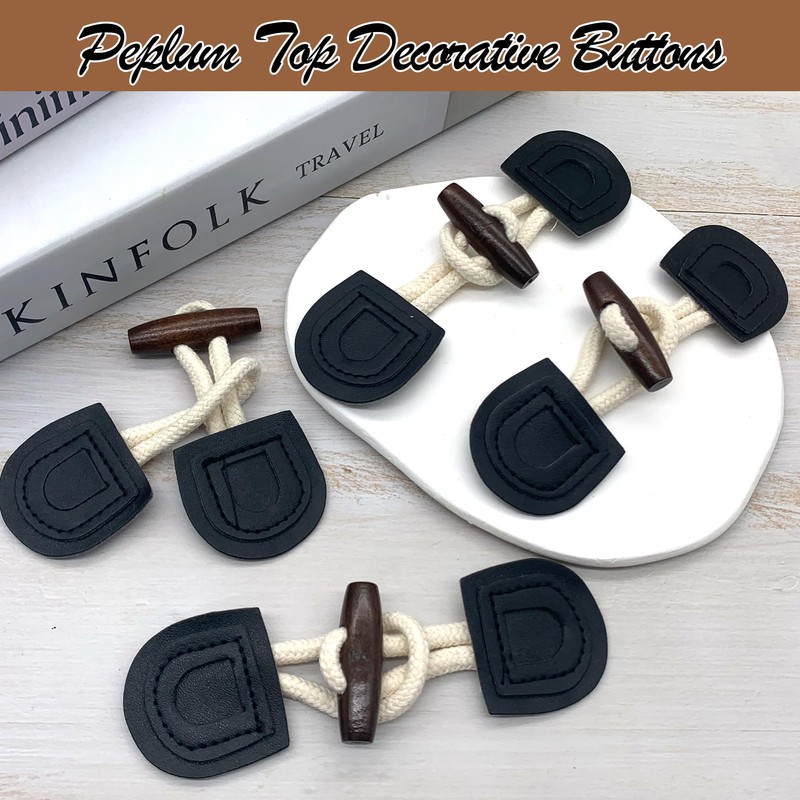 DHER 4 Pairs Leather Buttons Toggle Buttons Wooden Buttons Closure
