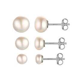 PROSILVER Women's Earrings with Pearls 925 Sterling Silver 4 mm / 6 mm / 8 mm / 10 mm Freshwater Pearl Stud Earrings Elegant Jewellery Accessory for Wedding Engagement Birthday, Sterling Silver, Pearl