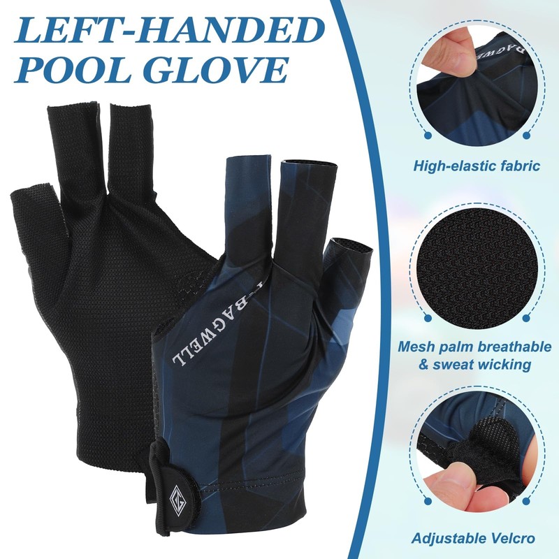 YELARXI 3 Finger Pool Glove Left Hand, Billiard Gloves for