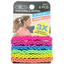 scunci Everyday & Active Strand Elastics, Assorted Colors 6 ea (Pack of 6)