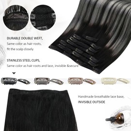 Moresoo Clip on Hair Extensions Balayage Remy Double Weft Human Hair Extensions Clip ins Natural Black to Silver 20inch 150Grams 7pcs