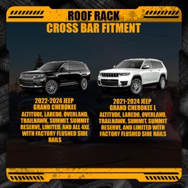Roof Rack Cross Bars for 2022-2024 Jeep Grand Cherokee, 2021-2024 Grand Cherokee L, 260lb Matte Black Heavy Duty Aluminum Cargo Crossbar (ONLY FIT Factory Flushed Side Rails)