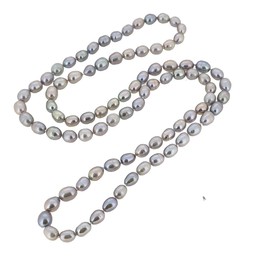 Treasure Bay Womens Pearl Necklace | 7-8mm Rice Shape Freshwater Pearl Necklace - Pearl necklace Length 75cm/30 (Grey)