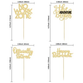 24 piezas de decoración para cupcakes jubilados oficialmente para tartas sin zona de trabajo, aventuras comienzas para magdalenas, tema de jubilación, despedida, fiesta, cumpleaños, decoración de pasteles, suministros de oro