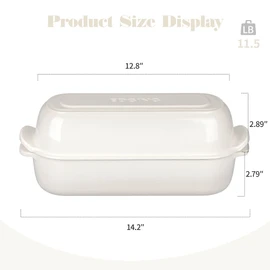 Enameled Cast Iron Loaf Pan with Lid, Dutch Oven Bread pan for Homemade Sourdough Bread Baking, 12.5x5.5 inch, 5qt, White