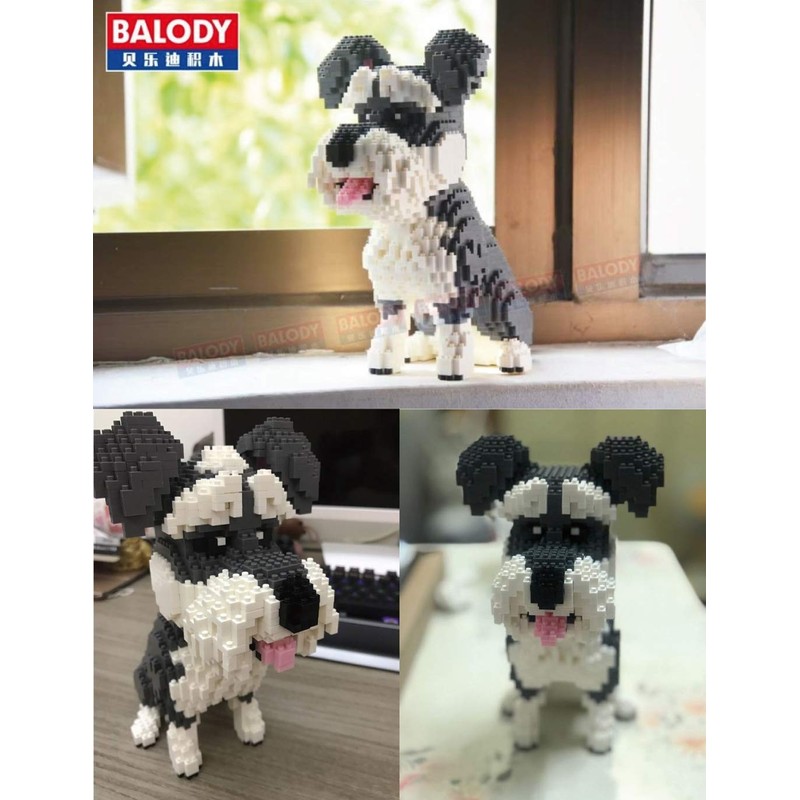 Schnauzer dog. Figure to assemble with nanoblocks. 2100 pieces.