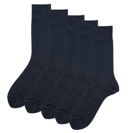 Fukusuke Fun: BUSINESS 3FV02WVA Men's Plain Crew Length Socks, 5 Pairs Set, Reinforced Toe and Heel, Antibacterial, Deodorizing, Glossy, Value Set, Fukusuke, navy