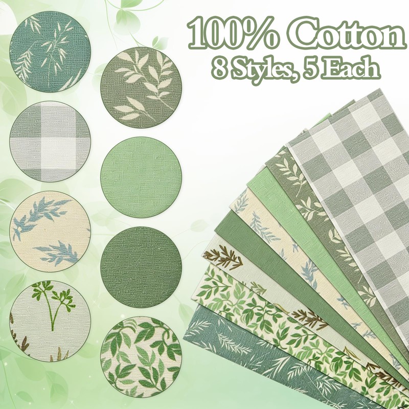 40 Pcs 2.5'' x 39.4'' Sage Green Quilting Cotton Fabric