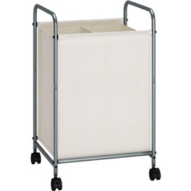 STORAGE MANIAC Laundry Hamper, 100L Rolling Laundry Sorter Cart, Lockable Wheels, 2 Section Beige