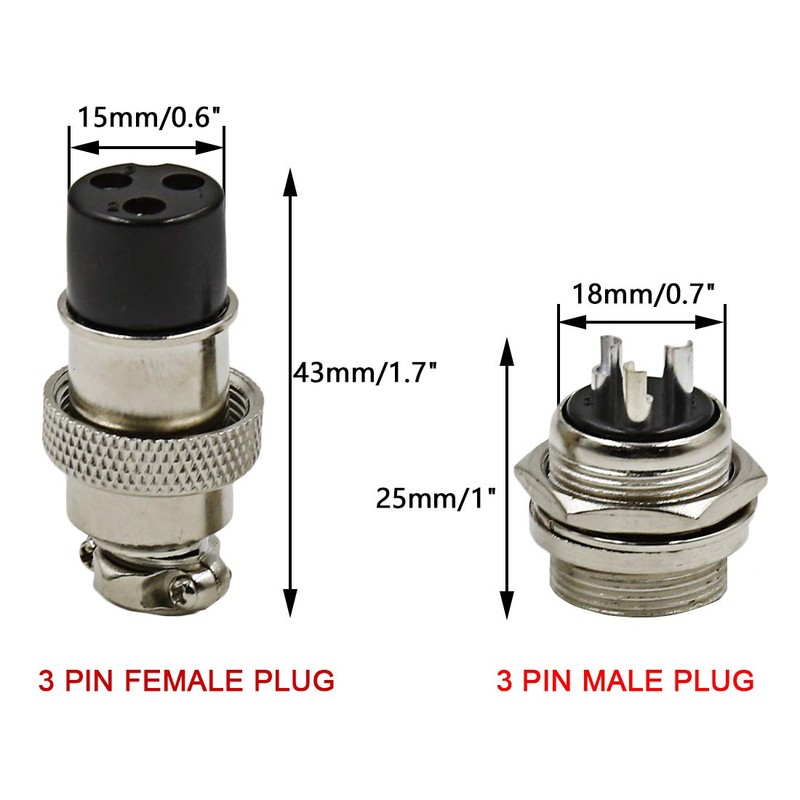 Hxchen Conector de panel hembra de metal de 3 pines