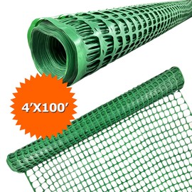 Ashman Plastic Mesh Fence, Construction Barrier Netting, Green, 4'x100' Feet, 1 Roll, Garden Fencing, Fences Wrap, Above Ground, for Snow, Poultry, Chicken, Deer, Patio, Garden Netting, Green 100FT