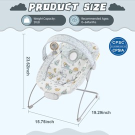 Portable Baby Bouncer Seat with 8 Melodies, 3 Vibration Levels & Adjustable Volume, Foldable Infant Bouncer Rocker with Safety Harness for Baby 0-6 Months, Indoor & Outdoor Use BR2403