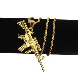 Guoguonb Creative Hip-Hop Jewellery Machine Gun Pendant Chain Retro Style Pendant Necklace for Men Ladies Military Fans Gift Punk Party Golden