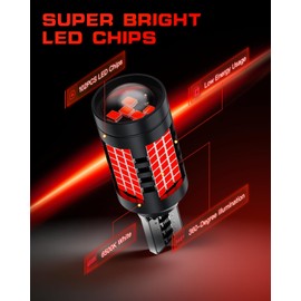 AULUXE 912 921 LED Red Color, 700% Brighter Than Halogen Bulb, CANBUS Error Free, 2016 102-SMD Chipsets, T15 906 922 W16W LED Bulb Third Brake Center High Mount Stop Lights, Pack of 2