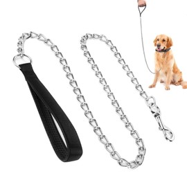 Chain Dog Leash with PU Leather Handle, 1.2M/4FT Chew Proof Metal Dog Leash for Small Medium Large Dogs(COLOR:black)