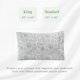 Elegant Comfort Ultra Soft Set of 2 Floral Print Pillowcases - 1500 Premium Hotel Quality Microfiber, Soft and Smooth Envelope Closure 2-Piece Pillow Covers - King, Paisley Gray