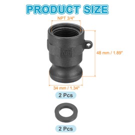 PATIKIL 0.75" Aluminum Cam and Groove Fitting, 2 Pcs Part-A Dust Plug Male Adapter Female NPT Thread Cam Lock Fitting Quick Disconnect Coupling Cam Lock Hose Adapter, Black