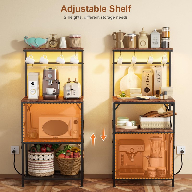 Kitchen Bakers Rack with Power Outlet & LED Lights, Small