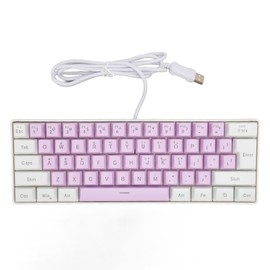 Gaming Keyboard USB 61 Keys RGB Backlit Ergonomic Contrast Color Space Saving Wired Keyboard for Desktop Laptop White Purple