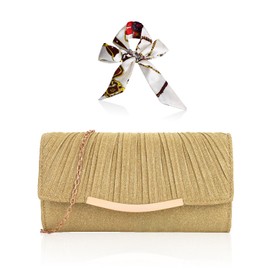 EHDWXVZM 1 Piece Golden Pleated Women Bag, 1 Piece Silk Scarf, Golden Clutch Bag, Golden Handbag, Women's Wedding Clutch, Golden Evening Bag, Sequin Clutch, gold