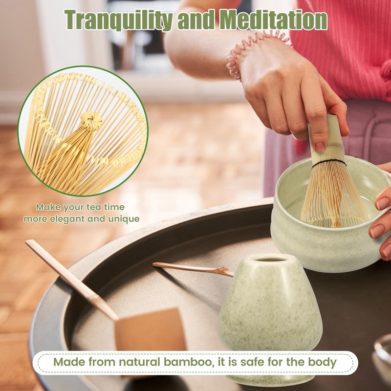 7Pcs Elegant Matcha Making Set With Whisk, Storage Holder, Powder