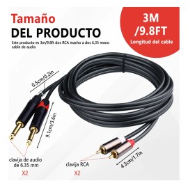 Cable Audio Dual Rca A Plug Ts 6.35mm Longitud 3mts