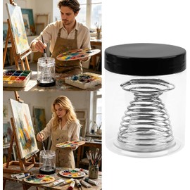 2 tazas limpiadoras de pinceles de artista de 250 ml de capacidad, taza de lavado de metal integrado para estudiantes ergonómico