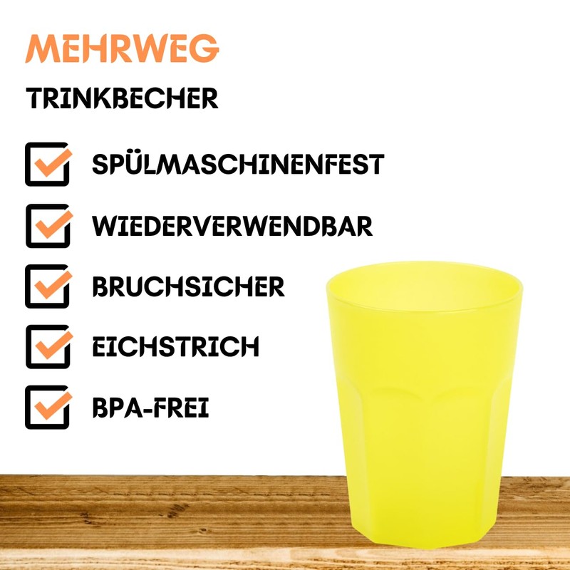 Engelland - 15 x Yellow Frosted Plastic Cups 250ml with