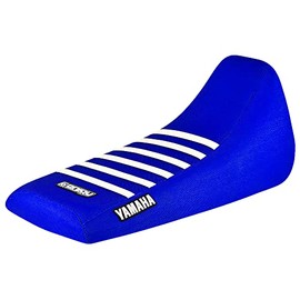 Enjoy MFG Ribbed Seat Cover Compatible Fit for Yamaha Blaster 200 YSF200 YSF 200 1988 - 2006 All Blue / White Ribs - Logo