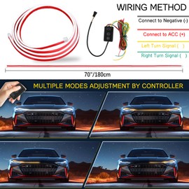DREAMIZER Car Daytime Running Light LED, 12 V 180 cm Flexible Waterproof Car Strip Light, Dynamic Scan Start Up Hoodbeam Kit, Car Hood Light Strip for Cars, SUVs, Trucks (White + Amber)