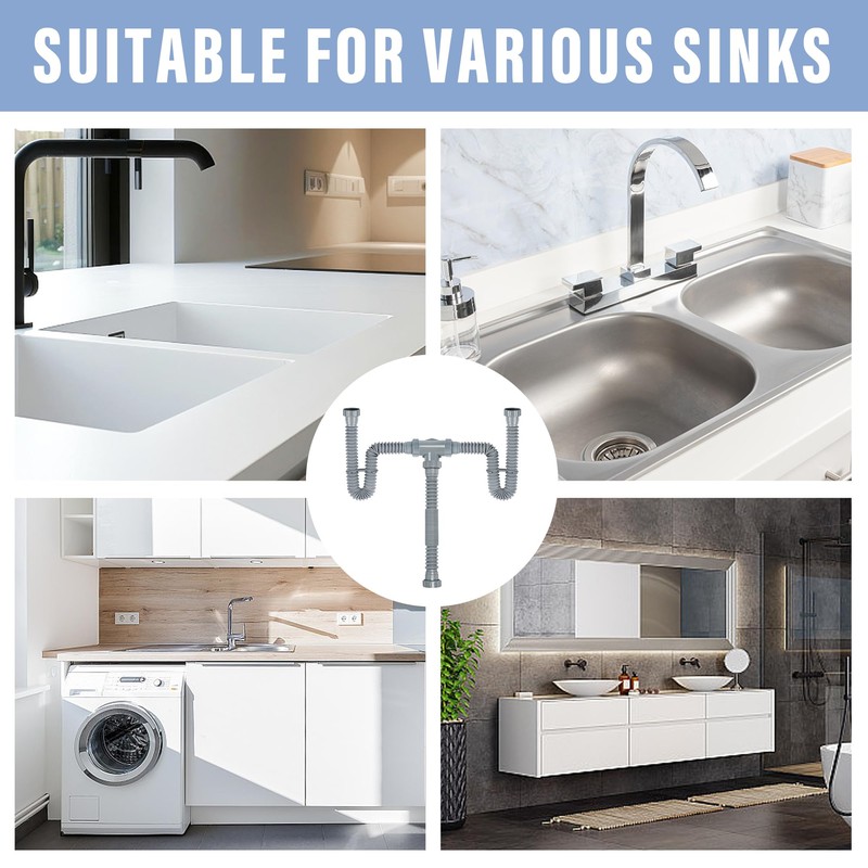 Cunsen Flexible Double sink drain kit for kitchen and Bathroom,