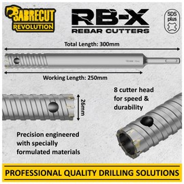SabreCut Professional 26mm x 300mm Rebar Cutter Fixed SDS Carbide Drill Bit Shank