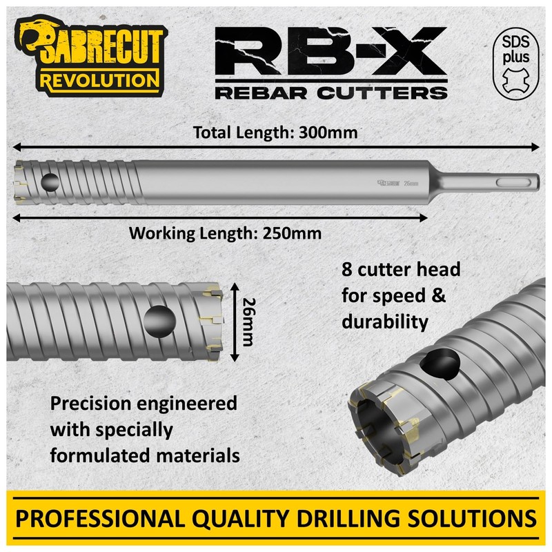 SabreCut Professional 26mm x 300mm Rebar Cutter Fixed SDS Carbide