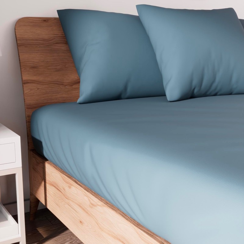 Soleil d'ocre, Jersey Fitted Sheet, Cotton, Blue, 140x190 cm