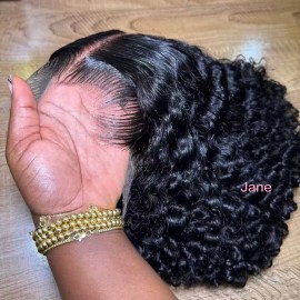 Burmese Indian Curly Raw Vietnamese Hair Short Straight Closure Natural Color Bob Wig Glueless HD Human Hair Lace Frontal Wigstyle: 1 wig Deep wave, color: Natural black, stretched length: 10 inches, Lace Size: HD 4*4 closure wig 180% density