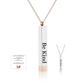HSWYFCJY Rosegold Be Kind Of A B Necklaces For Women,Inspirational Vertical Bar Square Tubes Pendant With Hidden Message Band Friendship Funny Hilarious Sarcastic Jewelry Gift for Girls