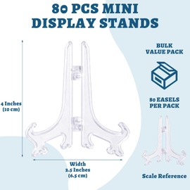 Oungy Mini Easel Stand, 80 Pcs Clear Plastic Display Easel Stands, 4 In Small Plate Stands for Photos, Cards, Frames, Art Tiles, Retail Signs, Tabletop Decor and Craft Shows