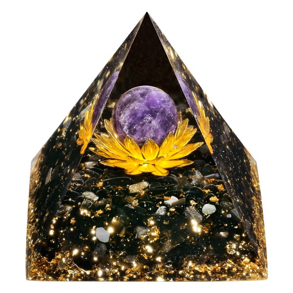 Nupuyai Amethyst Ball Lotus Flower Chakra Healing Crystal Pyramid with Gift Box, Energy Stone Spiritual Ornament Quartz Point Reiki Energy Figure for Protection