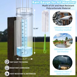 Rain Gauge Outdoor Tube,10"Capacity Easy-to-Read Large Rain and Snow Gauge with Mounting Bracket,Freeze Proof Rain Gauge for Yard Garden Rainfall Measure,Precise Professional Accurate to 0.01 inch