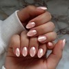 Uñas postizas cortas de cromo rosa nude, uñas postizas almendradas