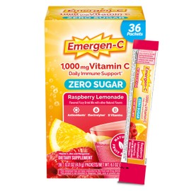 Emergen-C Emergen-C Zero Sugar 1000 mg Vitamin C Powder for Daily Immune Support Caffeine Free Vitamin C Supplements with Zinc and Manganese, B Vitamins and Electrolytes, Raspberry Lemonade Flavor - 36 Count