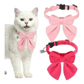 2 Collares Gato Rosa Con Campana Ajustable Desmontable 8-12p