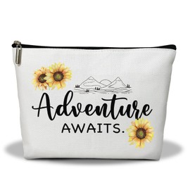 Makeup Bag, Sunflower Travel Makeup Organizer Bag, Adventure Awaits, Portable Toiletry Makeup Pouch, Storage Makeup Zipper Bag, Graduation Gifts for Women Sister Friend Girl Mom -01